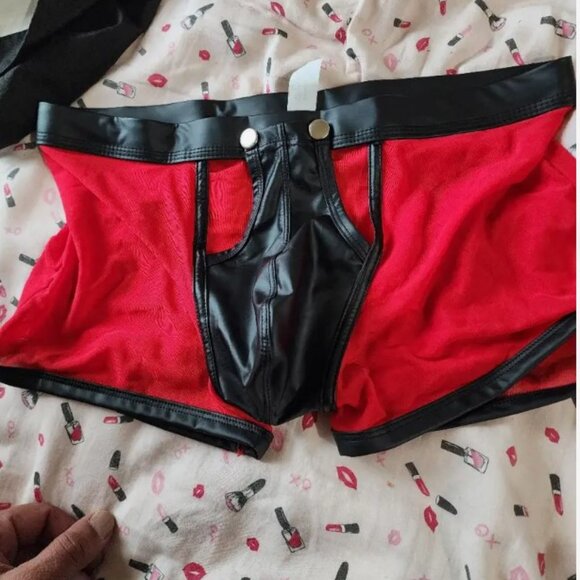 Low Rise Removable Faux Leather Crotch Boxer Brief M - Picture 6 of 9